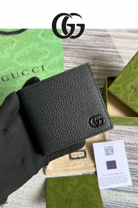 جزدان -  Gucci / شامل علبة الشركة  - اسود سادة / مع شعار gg اسود